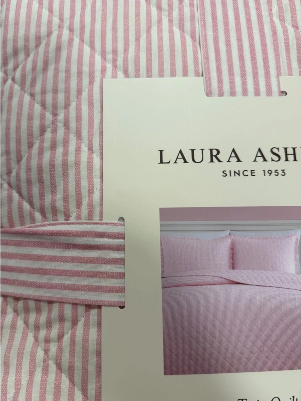 Laura Ashley Pink and White Striped Twin Quilt